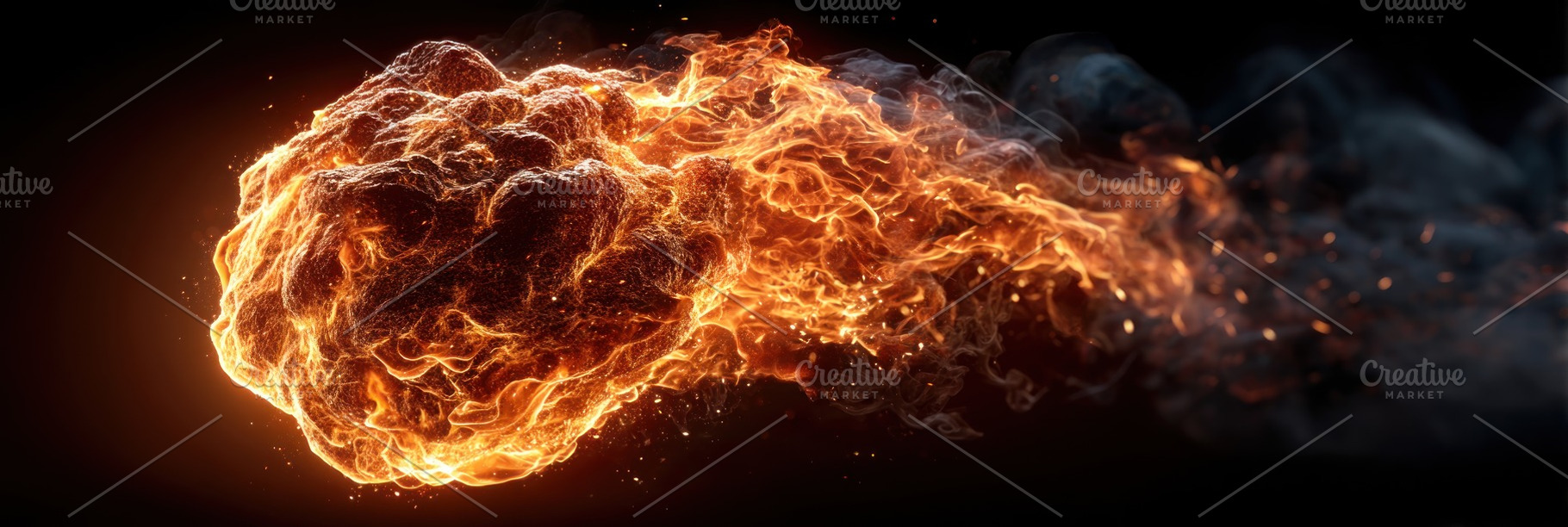 Fiery meteor engulfed in intense flames with glowing embers and, an Abstract Photo by José Manuel Gelpi