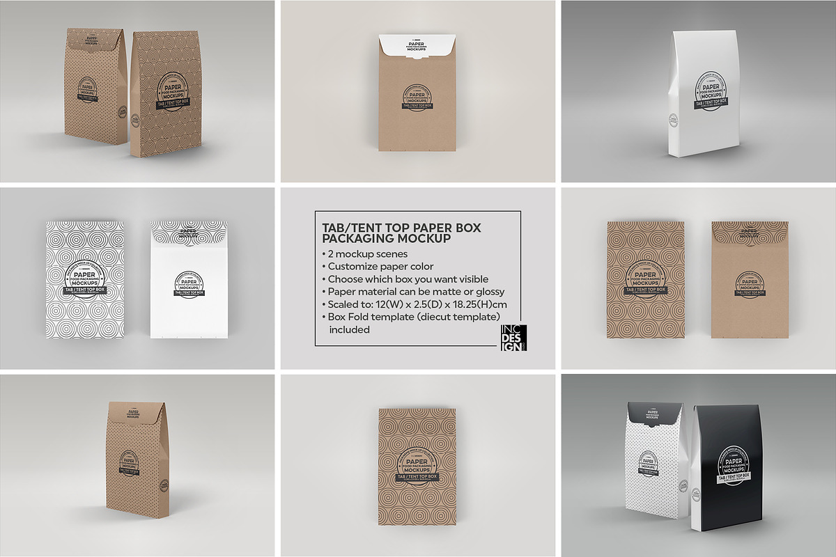 Tab Tent Top Box Packaging Mockup, a Packaging Mockup by INCDesign