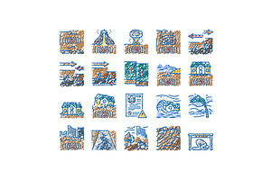 earthquake disaster wave crack icons, an Object Illustration by pikepicture