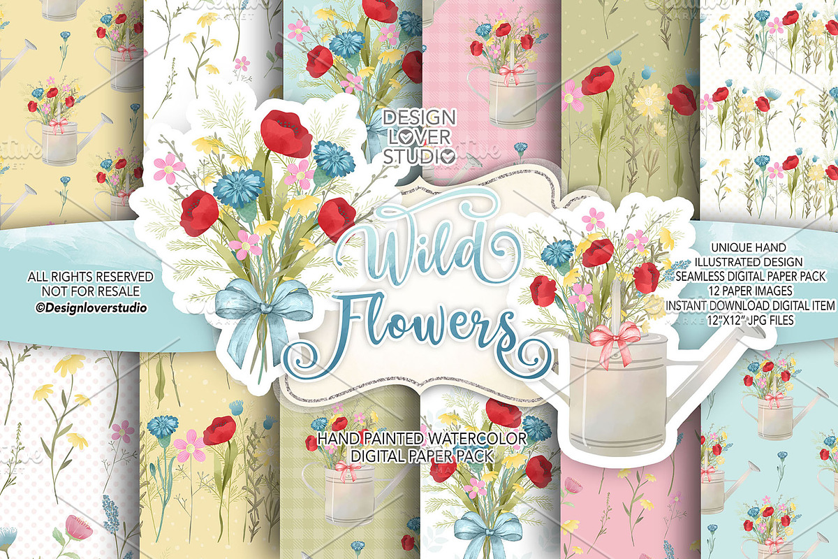 Wild flowers digital paper pack, a Pattern Graphic by designloverstudio (Photo 1 of 7)