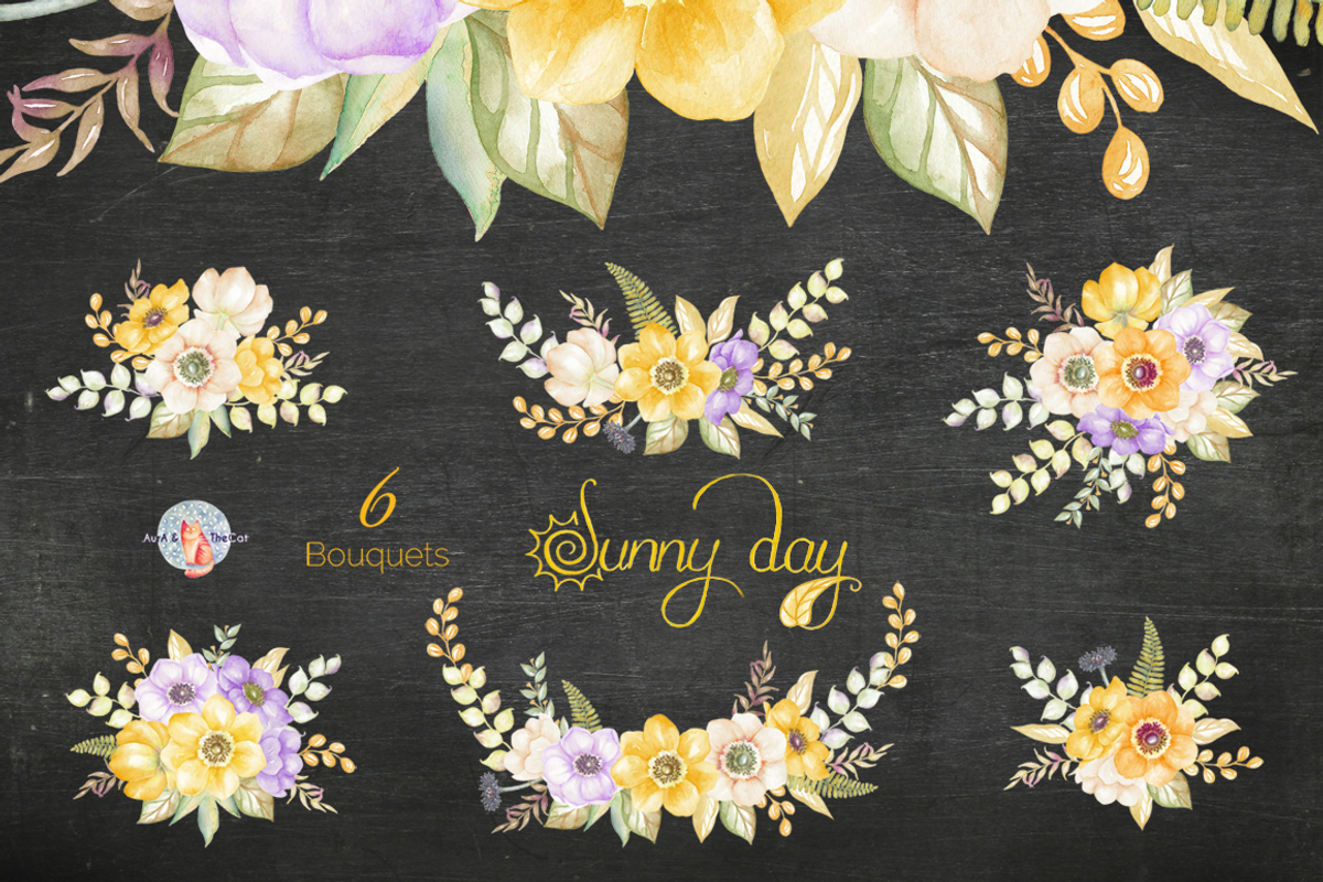 Sunny Day Watercolor Clipart, an Illustration by AurAandTheCat (Photo 3 of 5)