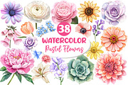 Watercolor Pastel Flowers Clipart, an Illustration by Dream Creation (Thumbnail 1 of 7)