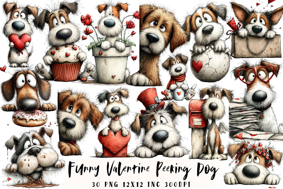 Funny Valentine Peeking Dog Clipart, an Illustration by OK Design (Photo 1 of 6)