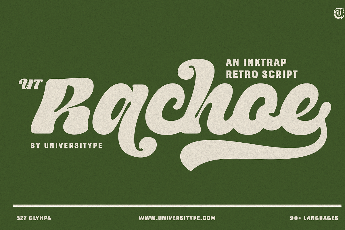 UT Rachoe - An Inktrap Retro Script, a Script Font by Universitype (Photo 1 of 9)