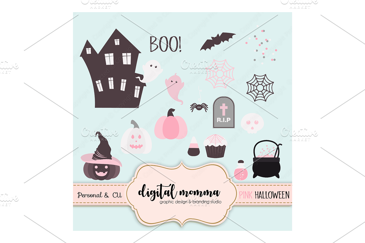 Pink Halloween PNG Clipart, an Illustration by Digital Momma