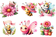 Pink Summer Bees Garden Clipart, an Illustration by Watercolor design (Thumbnail 2 of 4)
