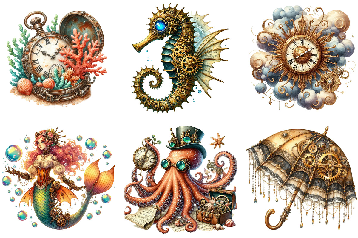 Steampunk Summer Clipart Bundle, a Seasonal Illustration by DreamArtGraphic (Photo 2 of 4)