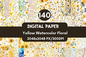 Yellow Watercolor Floral Paper