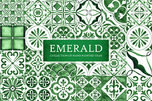 EMERALD. Green Watercolor Tiles.