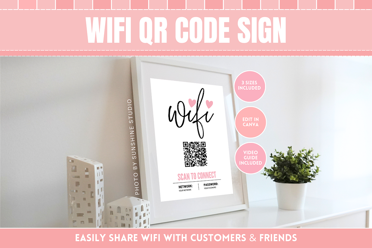Pink & Black WiFi QR Code Sign, a Flyer Template by SunshineStudioBoutique (Photo 1 of 10)