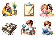 Library Kids Clipart Watercolor Book, an Illustration by CreationArt (Thumbnail 2 of 7)
