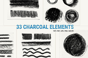 33 Charcoal hand painted elements