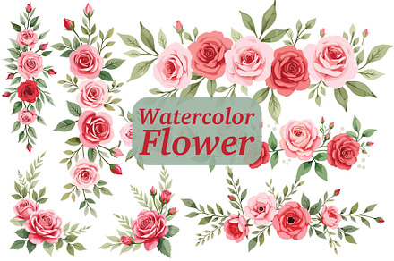 Vintage Rose Watercolor Set, an Illustration by Creativeshirt