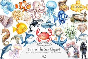 Watercolor Under The Sea Clipart, an Illustration by Design Market