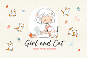 Girl with cute kittens., an Illustration by Natalia Skripko (Thumbnail 1 of 2)