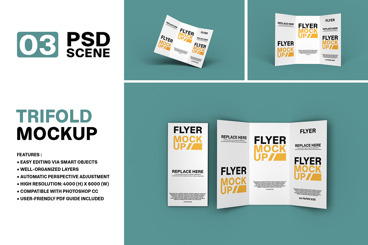 High Quality Trifold Brochure Mockup, an Advertising Mockup by LOGTURNAL (Photo 1 of 4)