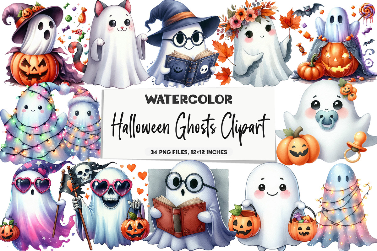 Halloween Ghosts Clipart, an Illustration by DreamArtGraphic (Photo 1 of 5)