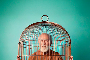 Elderly man in cage digital illustration, a Person Illustration by DanFLCreativo