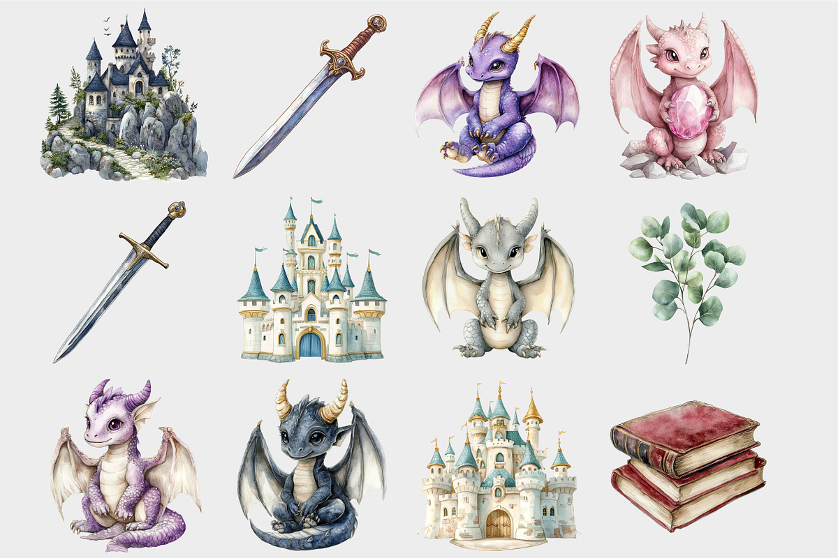 Watercolor Dragon Clipart, a Seasonal Illustration by Design Market (Photo 5 of 5)