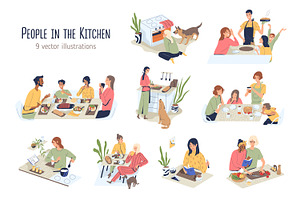 People eat, cook in kitchen set, a Food Illustration by Good Studio