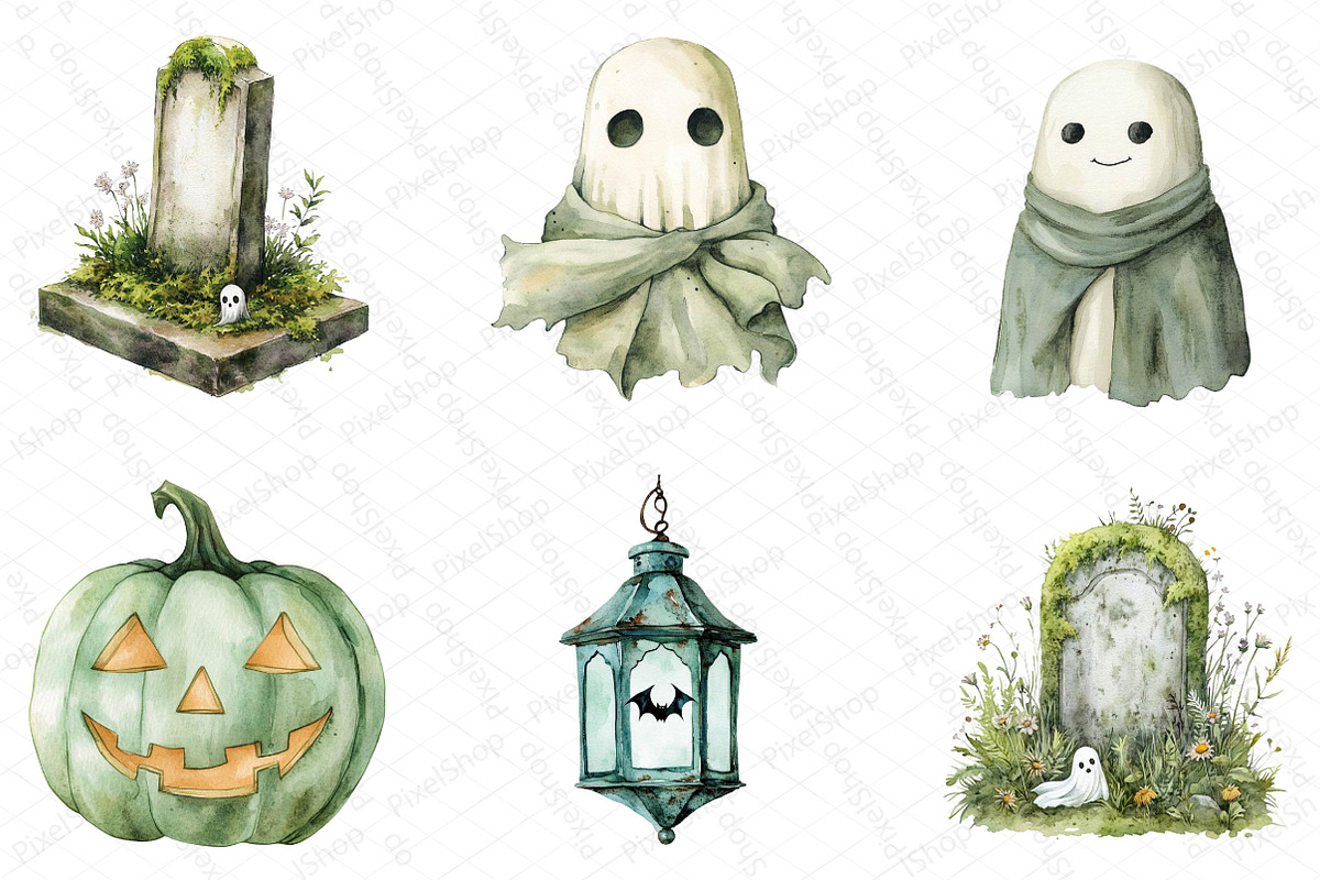 Sage Green Halloween Clipart, an Illustration by DreamPrint404 (Photo 5 of 5)