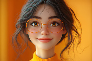 Young woman with glasses happily smi, a Photo by Tanuart