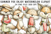 Summer Fox Enjoy Watermelon Clipart, an Illustration by Libby Wishes (Thumbnail 1 of 7)