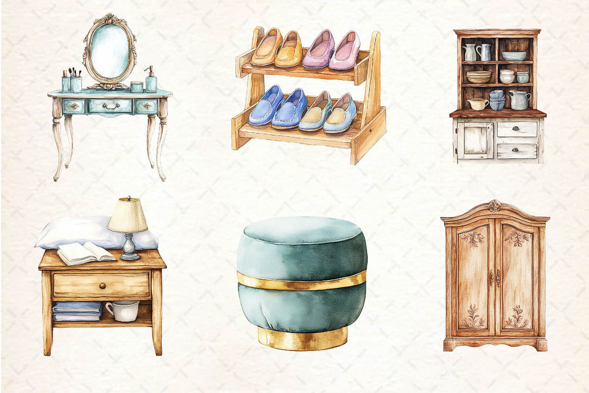 Watercolor Home Furniture Clipart, an Illustration by Dream Creation (Photo 4 of 6)