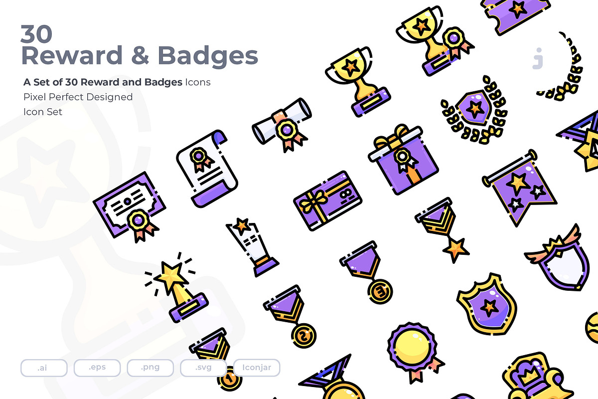 30 Reward & Badges Icon set, an Outline Icon by Just Icon (Photo 1 of 3)