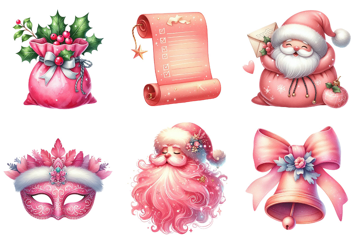 Pink Trendy Christmas Santa Png Bund, an Illustration by Watercolor design (Photo 4 of 4)