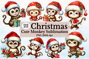 Christmas Cute Monkey Clipart Bundle, a Seasonal Illustration by Rose Art (Thumbnail 1 of 5)