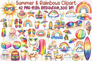 Summer & Rainbows Clipart, an Illustration by Sublimation Artist