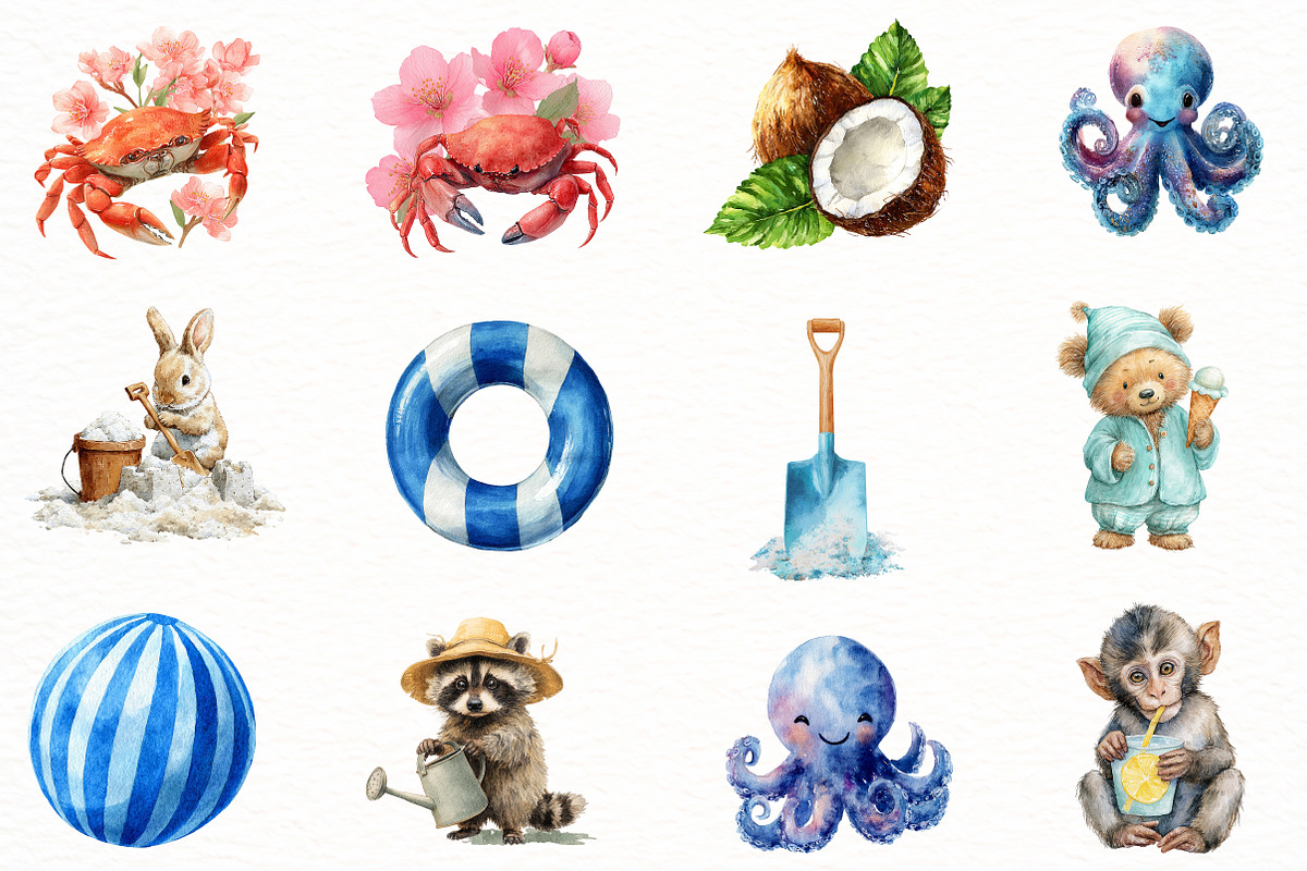 Watercolor Summer Animal Clipart, an Illustration by Designworld (Photo 4 of 6)
