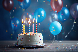 Birthday cake with candles, balloons, a Photo by Iftikhar Alam