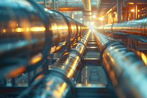 Oil and gas industry, modern pipelines in chemical production facility, a Photo by AlyaAnd