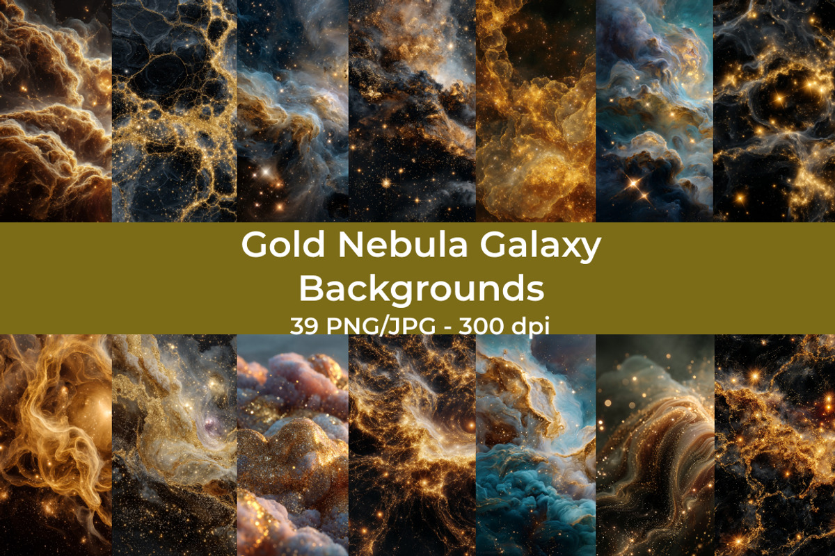 Gold Nebula Galaxy Backgrounds, a Texture Illustration by InkyQueenArt (Photo 1 of 10)