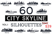 60 City Skyline Silhouettes Set, an Illustration by Booblgum (Thumbnail 1 of 10)