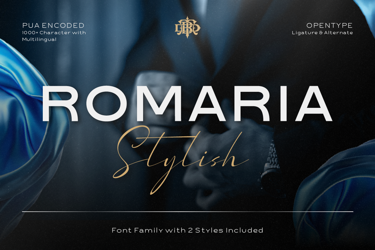 Romaria Stylish, a Sans Serif Font by Burntilldead (Photo 1 of 12)