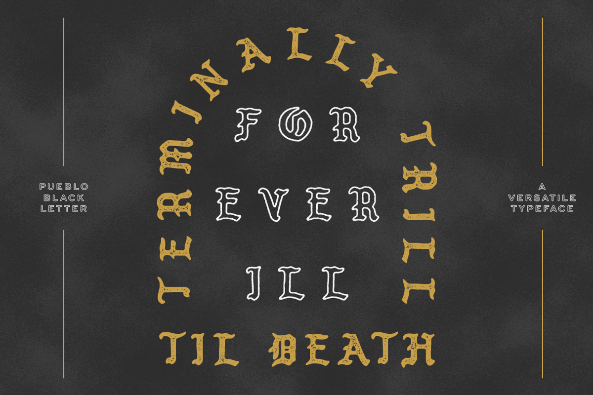 Pueblo Blackletter - 4 Styles, a Script Font by Millieangelo (Photo 7 of 8)