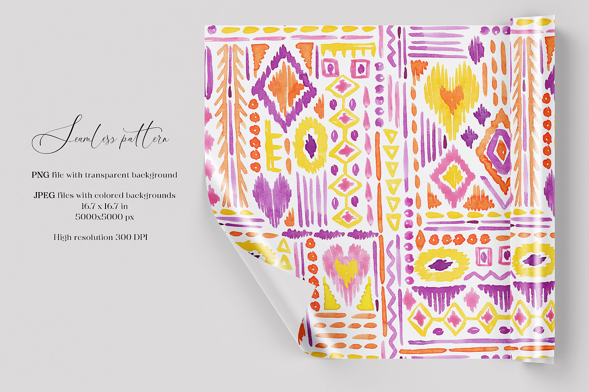 Watercolor Tribal Geometric Pattern, a Pattern Graphic by SirenaArt (Photo 3 of 14)