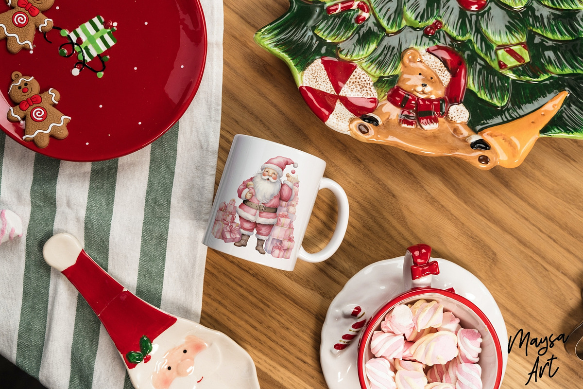 Pink Santa Watercolor Clipart Set, a Seasonal Illustration by Maysa Art (Photo 4 of 6)