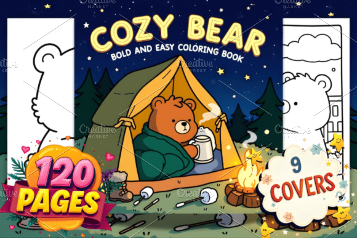 Cozy Bear Coloring Pages Bold & Easy, an Animal Illustration by Ink Gallery (Photo 1 of 4)