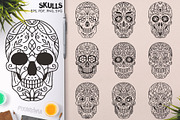 100 Decorative Vector Skulls, a Decorative Illustration by pixaroma (Thumbnail 3 of 37)