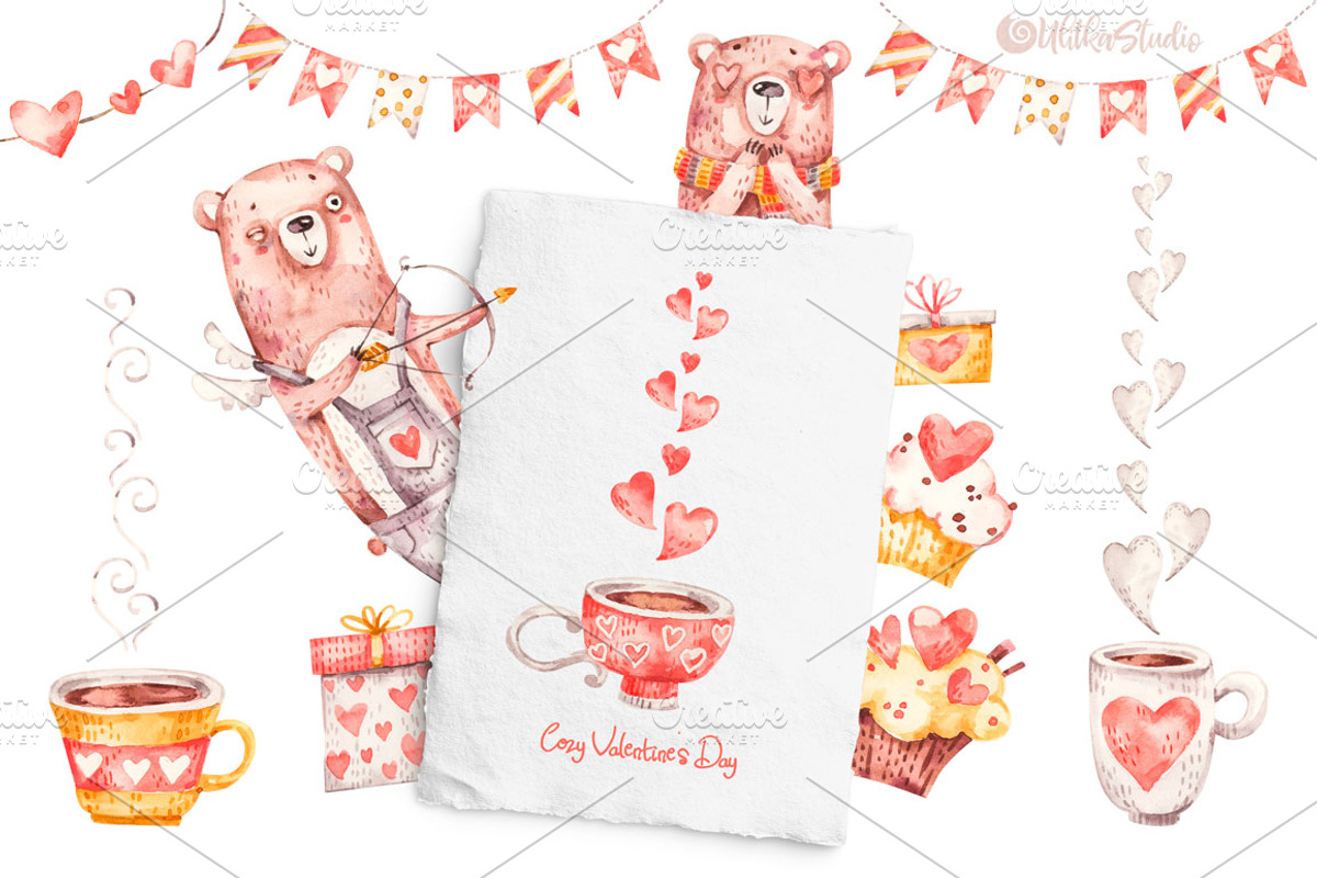 Cozy Valentines Day. Lovely bears, an Animal Illustration by UlitkaStudio (Photo 6 of 20)