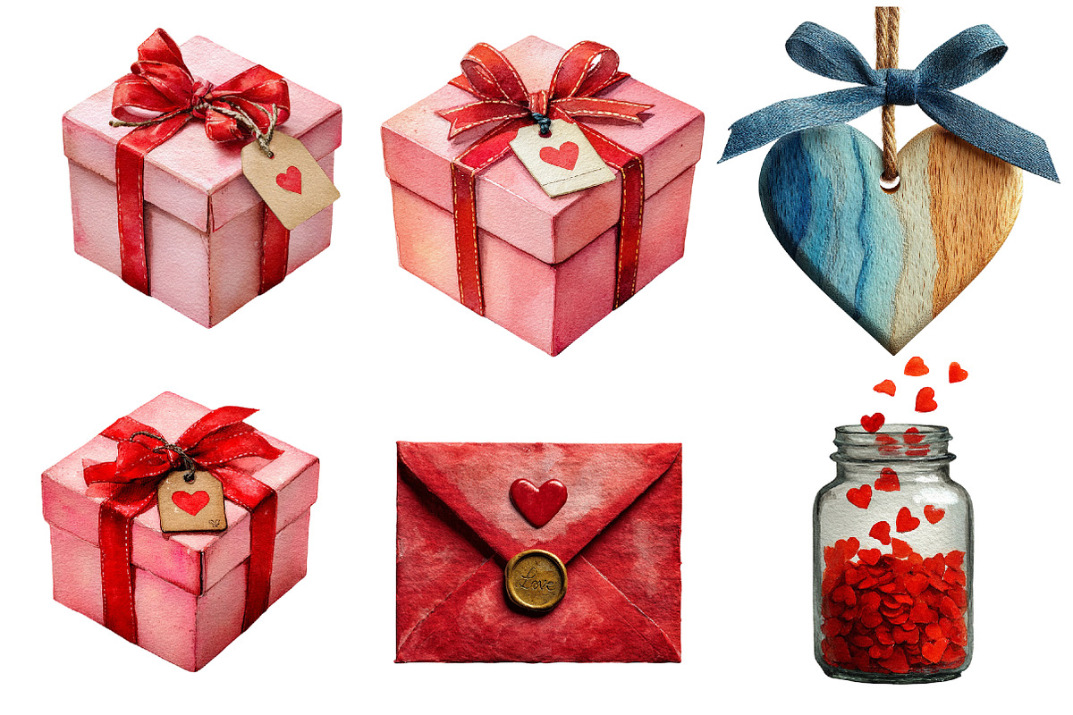 Watercolor Valentine clipart, an Illustration by Designworld (Photo 3 of 4)