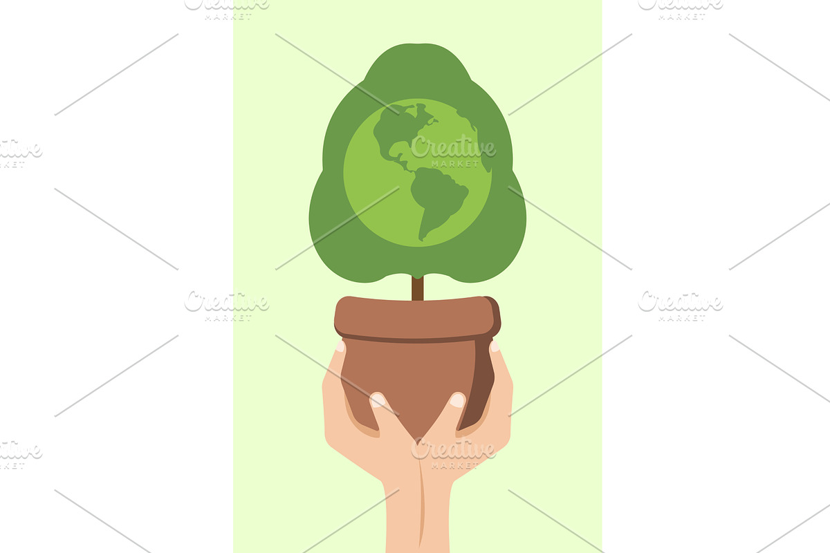 Hands holding a potted tree with a, an Object Illustration by okskukuruza