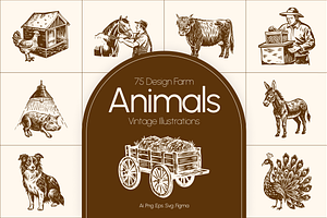 Vintage Farm Animals Illustration, an Animal Illustration by Prosymbols