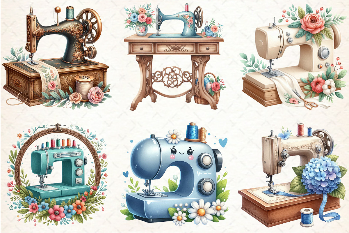 Floral Cute Sewing Machine Clipart, an Illustration by Libby Wishes (Photo 4 of 5)