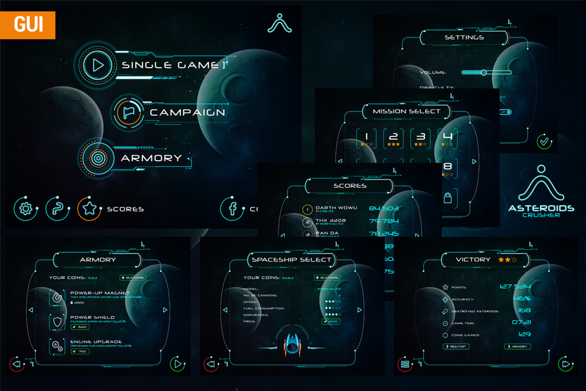 Game Assets for Asteroids Crusher, an Illustration by wowu (Photo 4 of 5)