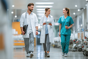 Hospital Doctors Nurses Walking Corr, a Photo by Pixeness Studio